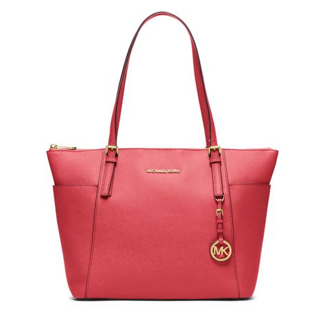 michael kors jet set travel east west tote red|Michael Kors saffiano tote bag.